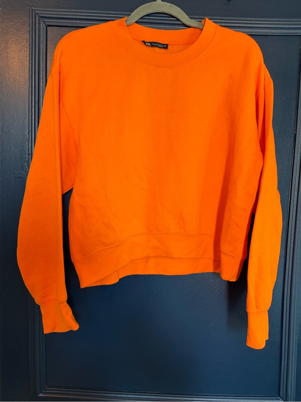 Zara Bright Orange Cropped Crewneck Sweatshirt S